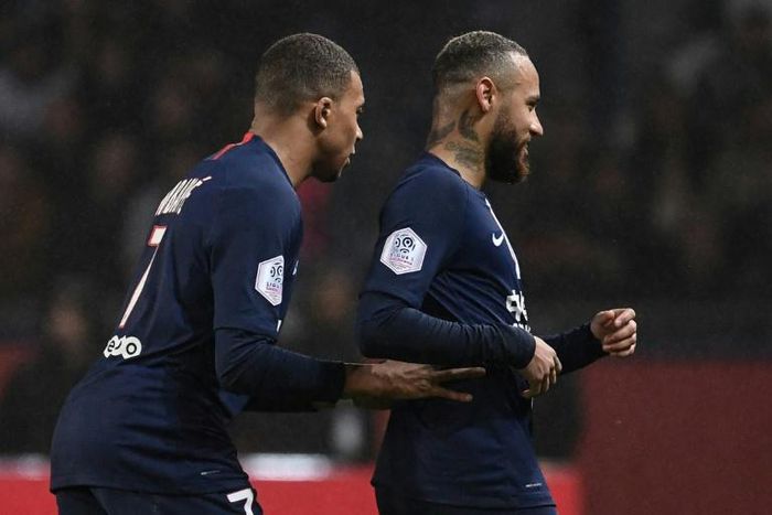 Paris Saint-Germain's star duo Kylian Mbappe and Neymar. PSG are set to be confirmed as champions again with the French league expected to confirm the season as over