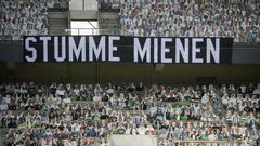 A banner reading "Silent Faces", surrounded by cardboard cut-out of Borussia Moenchengladbach fans, during Saturday's 3-1 home defeat to Leverkusen.