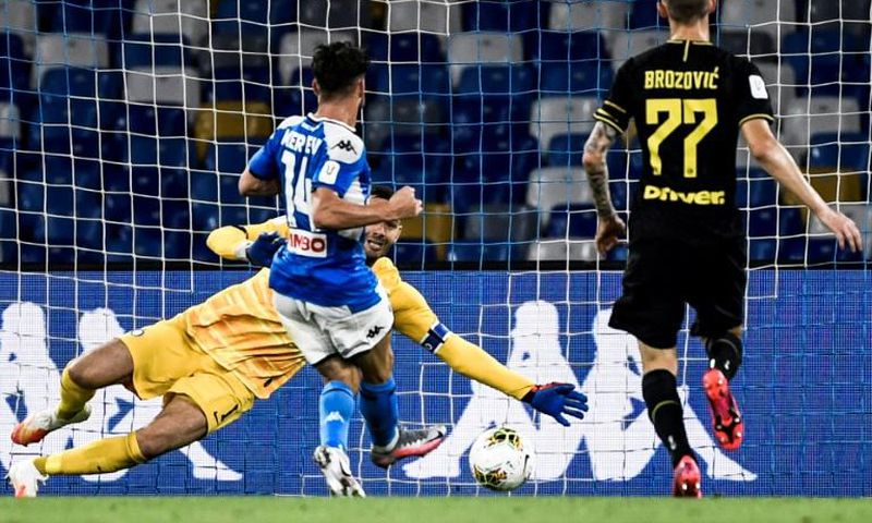 Dries Mertens slots home his 122nd Napoli goal to become the club's all-time top goalscorer
