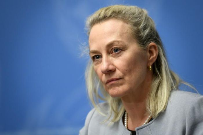 Alice Wells, the acting top US diplomat for South and Central Asia, speaks at a UN conference on Afghanistan in Geneva in November 2018