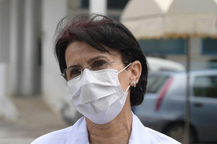Jalila Ben Khelil speaks to AFP at Ariana Mami hospital where coronavirus patients are being treated in Ariana near the Tunisian capital Tunis
