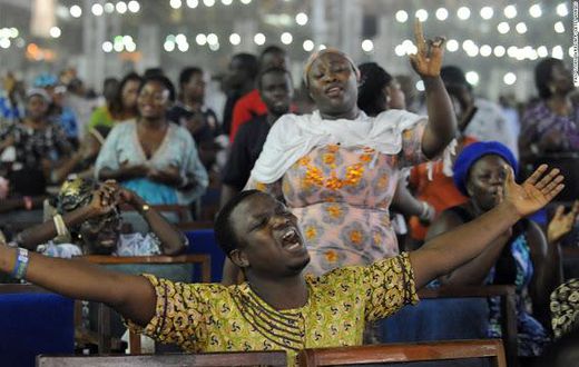 Church members pray