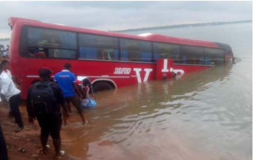 The driver was attempting to park on the pontoon but the bus ended up steering into the river.