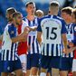 Arsenal and Brighton players clash at the end of their Premier League match