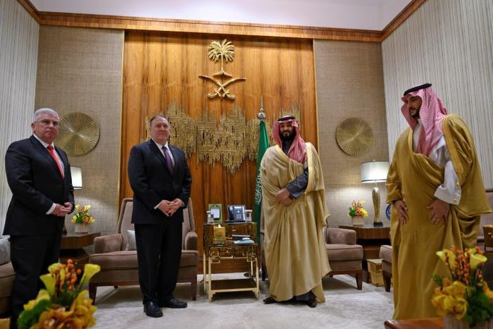 US Secretary of State Mike Pompeo, meeting with Saudi Arabia's Crown Prince Mohammed bin Salman at Irqah Palace in the capital Riyadh in February 2020