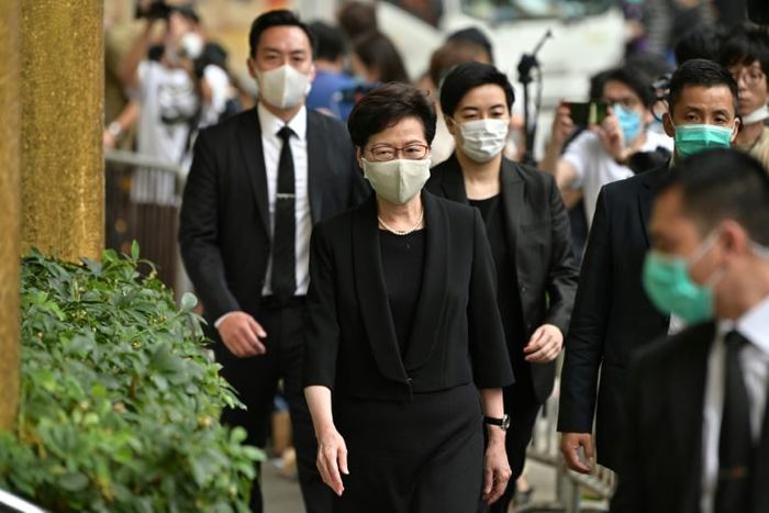 Hong Kong Chief Executive Carrie Lam arrives at the funeral of late Macau tycoon Stanley Ho