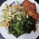 I am obsessed with getting as many greens as possible. Sauted kale and spinach is an easy way to get a ton in! I used peanut butter and Braggs Liquid Aminos to make them less boring.