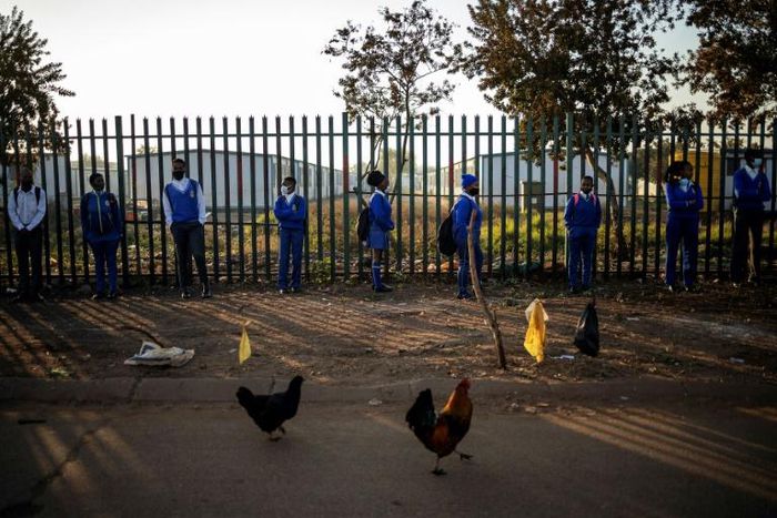 Pupils at the Winnie Mandela Secondary School queued outside before classes resumed on Monday