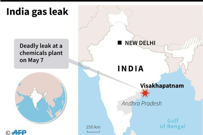 Map of India locating Visakhapatnam where a deadly gas leak at a chemicals plant was reported on Thursday.