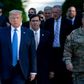 Donald Trump walks with Joint Chiefs Chairman General Mark Milley (R) at his side and Defense Secretary Mark Esper (middle) just behind him on June 1 to a church near the White House where Trump posed for pictures