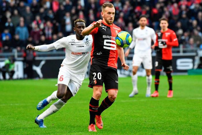 Action from the Ligue 1 game between Rennes and Montpellier in early March. Rennes were third when the season was ended early because of the coronavirus pandemic and qualified for the Champions League as a result