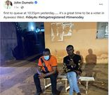 John Dumelo's Facebook post