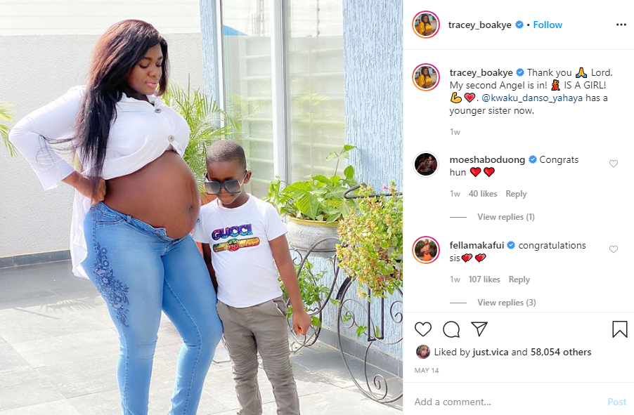 Tracey announced the birth of her second child
