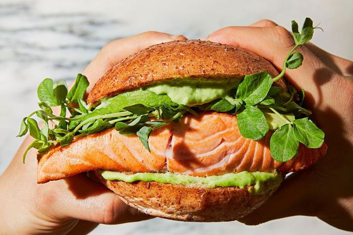 This is a Salmon Wasabi burger and, yes, its as delicious as it looks. Its recipe is below too.