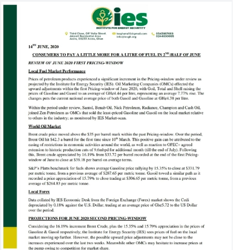 Fuel prices to go up marginally – IES statement