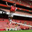 Arsenal striker Pierre-Emerick Aubameyang celebrates after scoring against Norwich