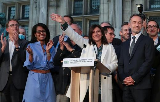 A victorious Anne Hidalgo after being elected to another term as Paris mayor