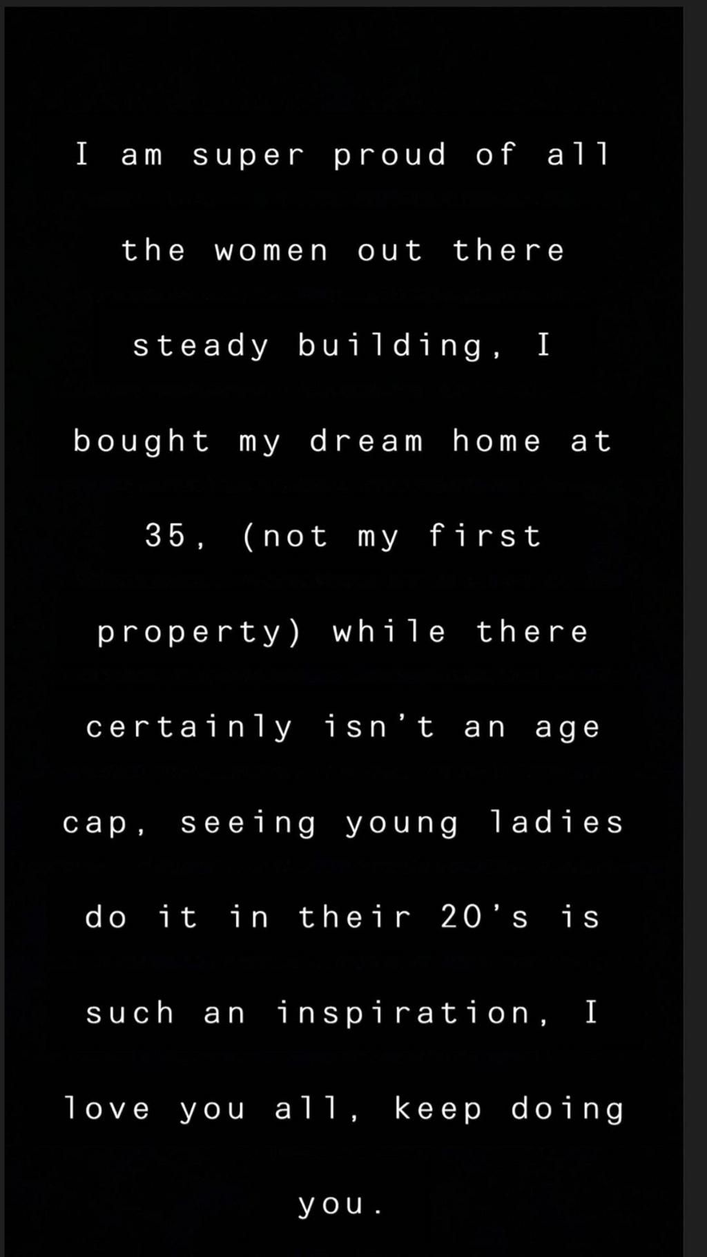 In the letter, the media personality revealed that she got her dream home at the age of 35. [Instagram/TokeMakinwa]