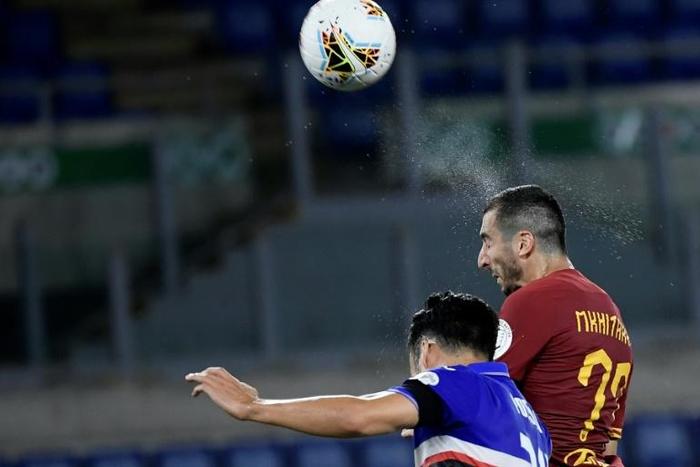 Mkhitaryan (R) has scored six league goals this season for Roma