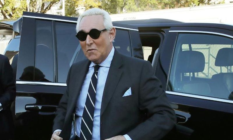 Roger Stone, a former adviser to US President Donald Trump, is seen arriving in November 2019 for his trial in Washington on charges of lying to Congress and witness tampering