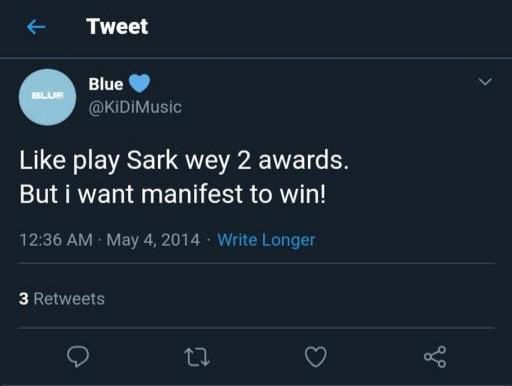 Screenshot of KiDi's tweet choosing M.anifest over Sarkodie