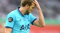 Tottenham striker Harry Kane reacts after having a goal disallowed by VAR