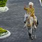 President Gurbanguly Berdymukhamedov rides an Akhal-Teke stallion for Turkmen Horse Day in 2018. Festivities to honour the national horse were not toned down this year in the Central Asian country, which claims to not have any coronavirus cases