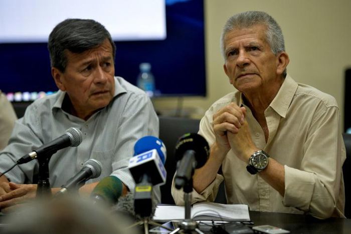 Pablo Beltrán (left) and Aureliano Carbonell, pictured in July 2019, represented the ELN in Cuban-hosted peace talks with the Colombian government