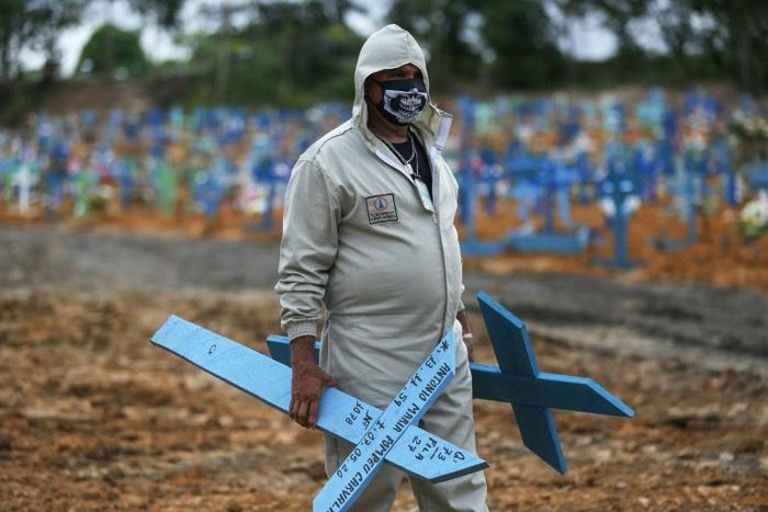 Ulisses Xavier, pictured on May 8, 2020, has worked for 16 years at the Our Lady of Aparecida cemetery in Manaus, Brazil