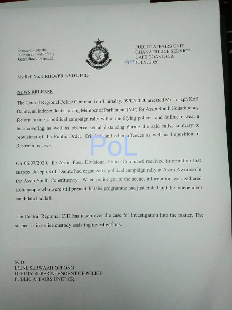 Statement from Central Regional Police Command