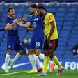 Olivier Giroud (second right) celebrates opening the scoring for Chelsea
