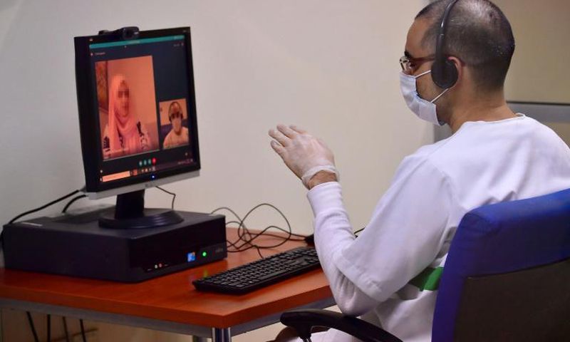 An inmate receives a virtual visit at Dubai's Al-Awir prison in the United Arab Emirates