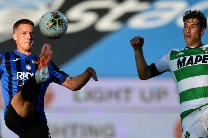 Pasalic (L) in action against Sassuolo as Serie A returned in Italy last weekend