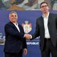 Serbian President Aleksandar Vucic (R) has deftly brought the media to heel using the same 'illiberal toolbox' as Hungary's Viktor Orban, according to the US-based Freedom House