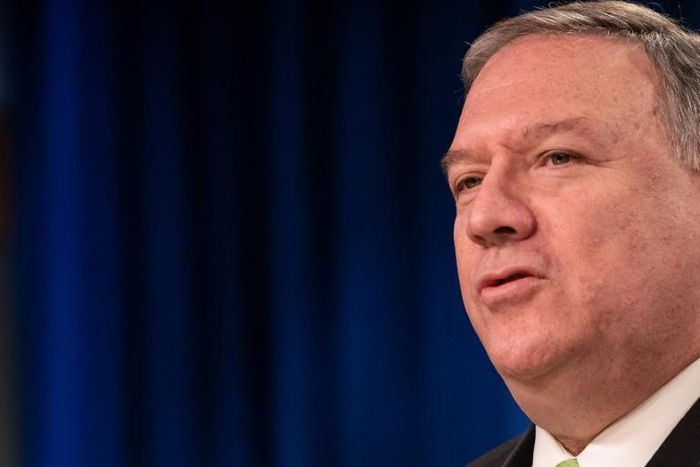 Top US diplomat Mike Pompeo, pictured May 20, 2020, has asked Russia to free a former US marine accused of spying in Russia