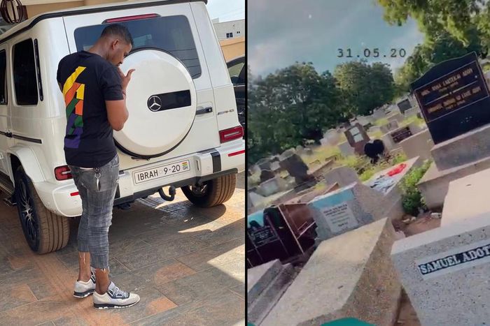Millionaire Ibrah One spotted at the cemetery, sends strong warning to Ghanaians