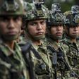 Colombian soldiers at a ceremony to present a new battalion in Medellin on February 11,2020