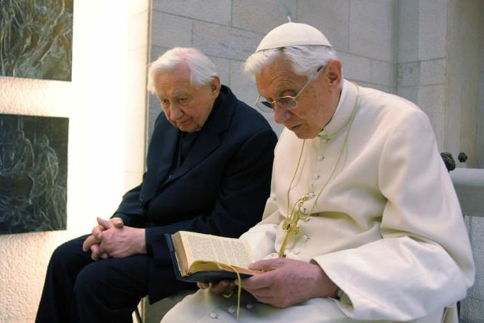 Former pope Benedict XVI, right, pictured with his brother Georg Ratzinger at the Vatican in 2012