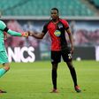 Hertha Berlin goalkeeper Rune Jarstein (L) celebrates with defender Dedryck Boyata after Wednesday's 2-2 draw at RB Leipzig.