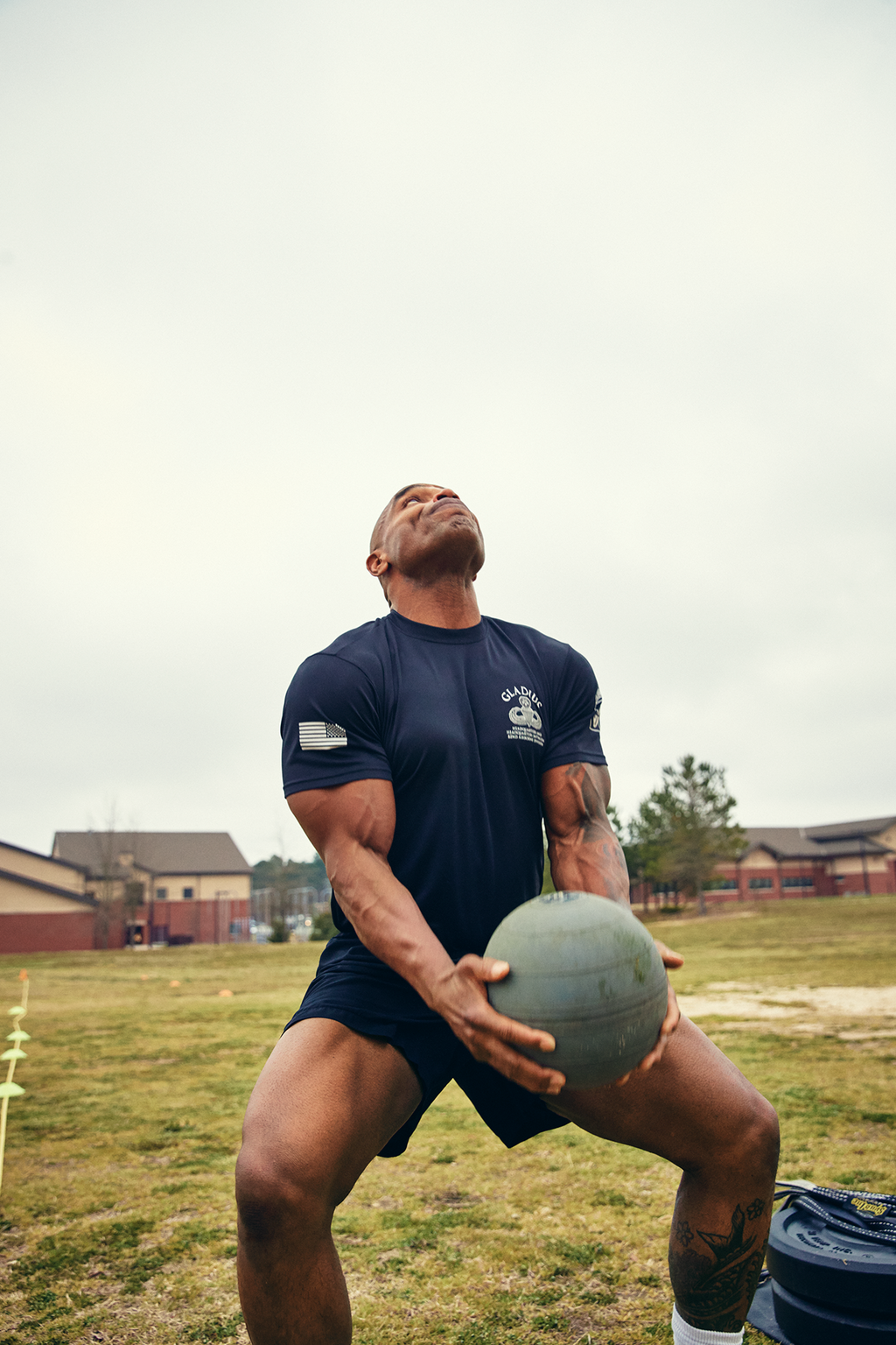Major Owens doing a standing power throw with a med ball. He can launch it more than 13 meters.