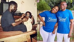 Sarkodie and Moesha Boduong with their fathers