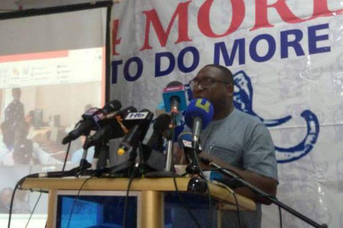 Yaw Bbuabeng Asamoa speaking at NPP press conference