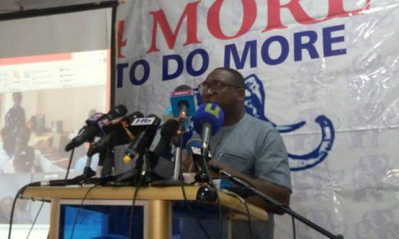 Yaw Bbuabeng Asamoa speaking at NPP press conference