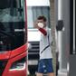 Bayern Munich forward Thomas Mueller wearing a face mask on the way to team training.
