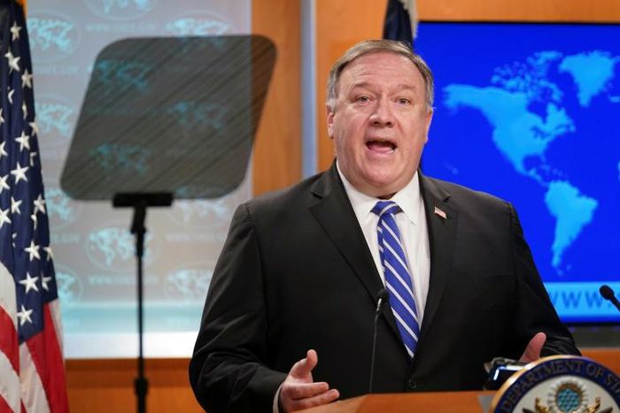 US Secretary of State Mike Pompeo speaks to reporters at the State Department