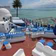 A cafe stands empty in the Tunisian village of Sidi Bou Said, where streets are usually filled with tourists at this time of year