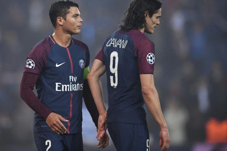 Thiago Silva (L) and Edinson Cavani, both out of contract, will leave Paris Saint-Germain this summer, the club's sporting director Leonardo has confirmed