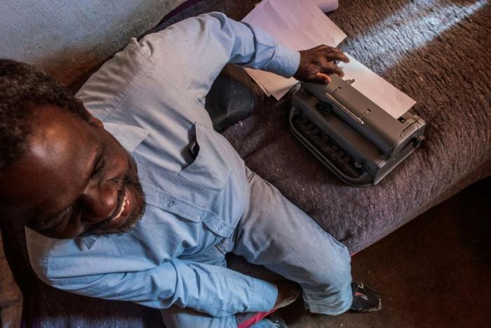 Jetro Gonese and his braille typewriter. South Africa's anti-coronavirus lockdown has had a devastating impact on the visually impaired