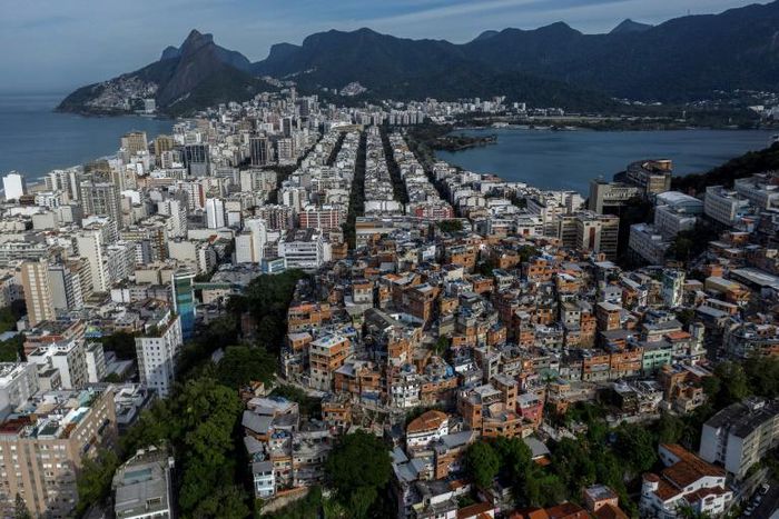 The Pavao-Pavaozinho favela surrounded by the neighborhoods of Copacabana, Ipanema and Lagoa in Rio de Janeiro state, Brazil, on May 22, 2020