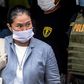 Peruvian politician Keiko Fujimori wears a face mask -against the spread of the COVID-19 coronavirus- while leaving Santa Monica jail in Lima on May 04, 2020